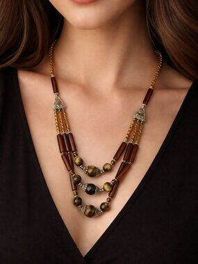 Brown Glass Beaded Necklace